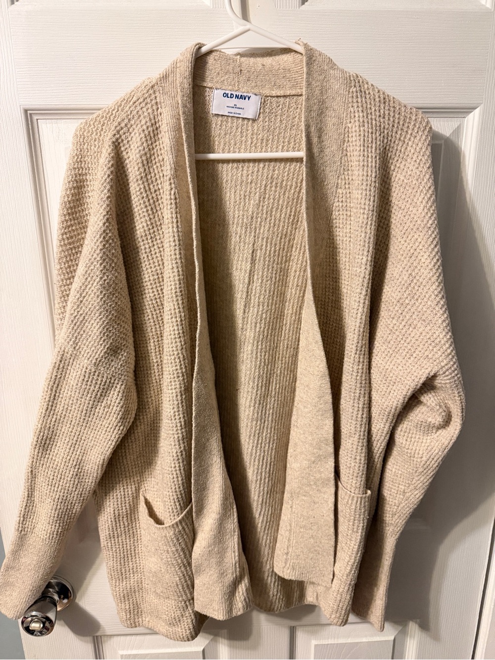 Old Navy Women's Cream Open-Front Knit Cardigan Sweater